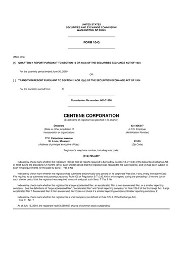 Thumbnail Centene 10-Q Quarterly Report FY2010 