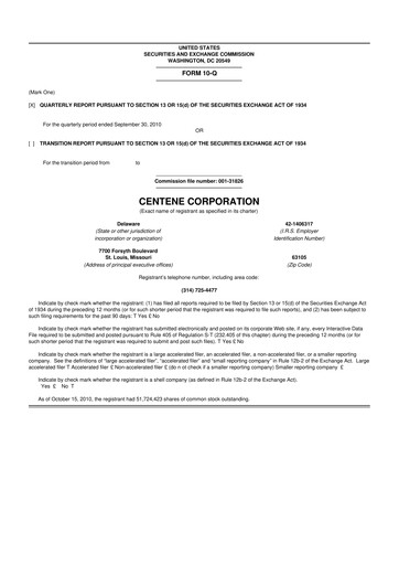 Thumbnail Centene 10-Q Quarterly Report FY2010 