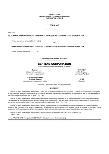 Thumbnail Centene 10-Q Quarterly Report FY2012 