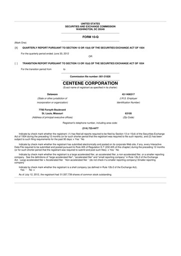Thumbnail Centene 10-Q Quarterly Report FY2012 