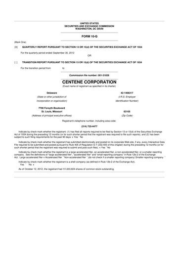 Thumbnail Centene 10-Q Quarterly Report FY2012 