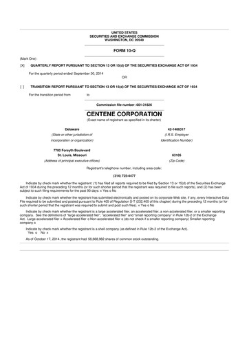 Thumbnail Centene 10-Q Quarterly Report FY2014 