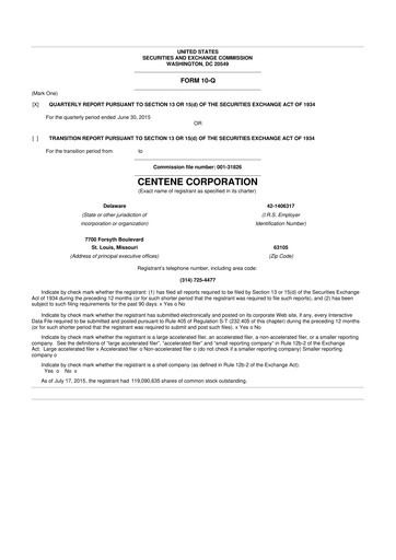 Thumbnail Centene 10-Q Quarterly Report FY2015 
