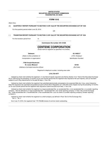 Thumbnail Centene 10-Q Quarterly Report FY2016 