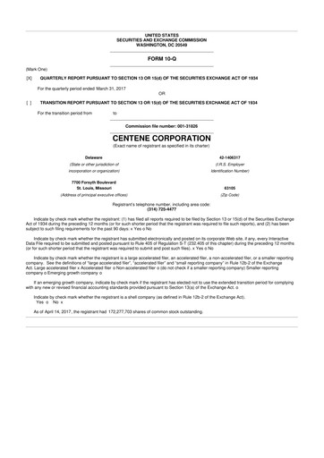 Thumbnail Centene 10-Q Quarterly Report FY2017 