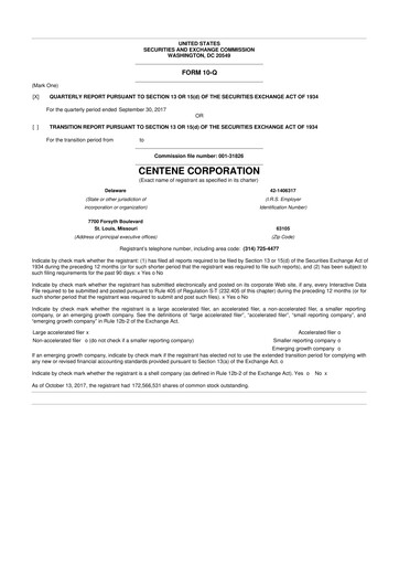 Thumbnail Centene 10-Q Quarterly Report FY2017 