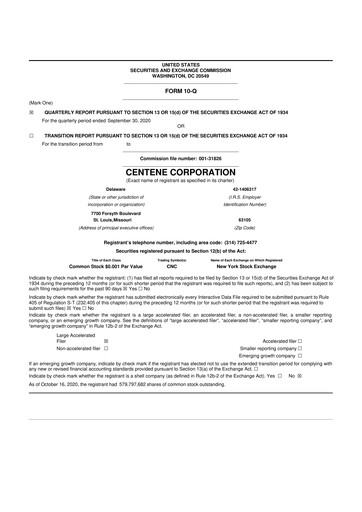 Thumbnail Centene 10-Q Quarterly Report FY2020 