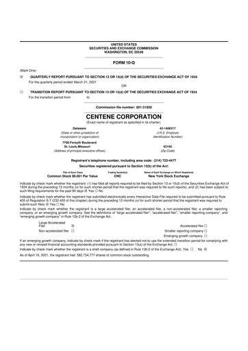 Thumbnail Centene 10-Q Quarterly Report FY2021 