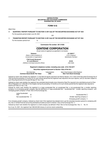 Thumbnail Centene 10-Q Quarterly Report FY2021 