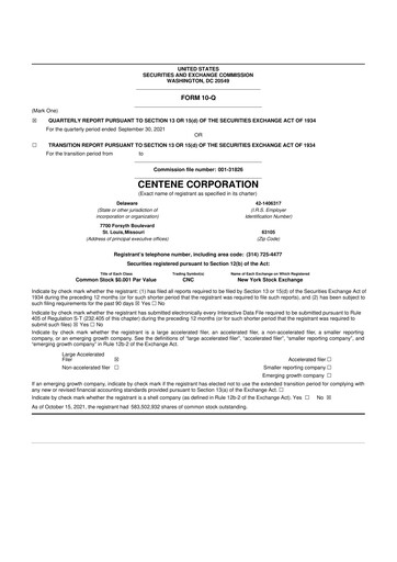 Thumbnail Centene 10-Q Quarterly Report FY2021 