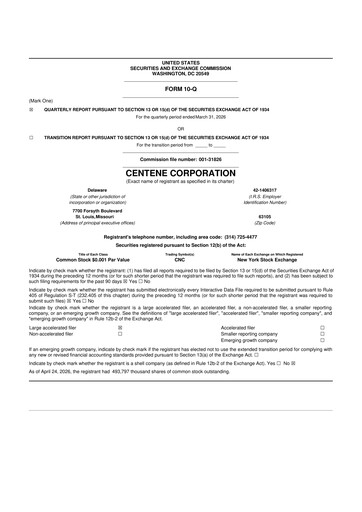 Thumbnail Centene 10-Q Quarterly Report FY 