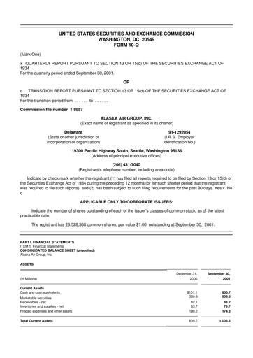 Thumbnail Alaska Airlines
 10-Q Quarterly Report FY 