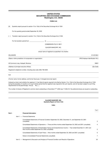 Miniature Glacier Bancorp
 10-Q Rapport trimestriel  