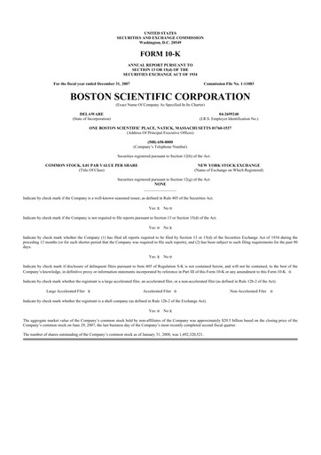 Thumbnail Boston Scientific 10-K Annual Report 