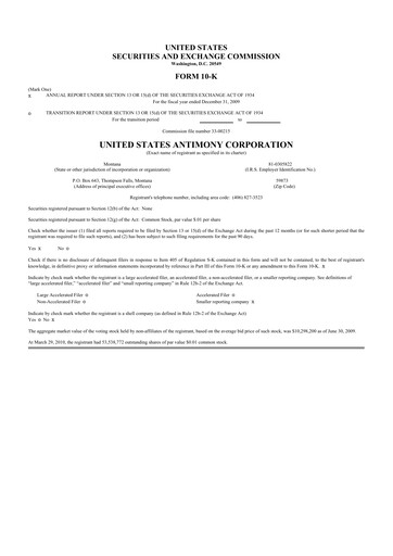 Thumbnail United States Antimony Corporation 10-K Annual Report 