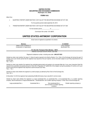 Thumbnail United States Antimony Corporation 10-Q Quarterly Report FY 