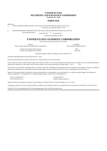 Thumbnail United States Antimony Corporation 10-K Annual Report 