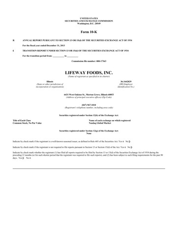 Thumbnail Lifeway Foods
 10-K Annual Report 2013