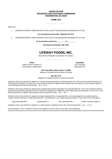 Thumbnail Lifeway Foods
 10-Q Quarterly Report FY2014 