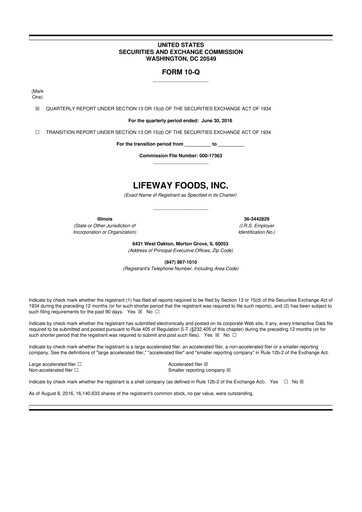 Thumbnail Lifeway Foods
 10-Q Quarterly Report FY2016 