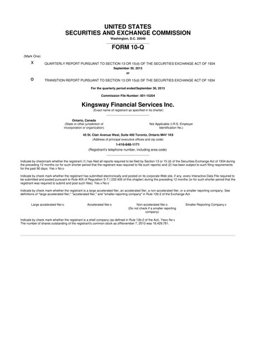 Vorschaubild Kingsway Financial Services 10-Q Quartalsbericht 2013 