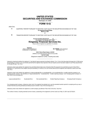 Vorschaubild Kingsway Financial Services 10-Q Quartalsbericht 2021 