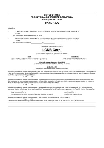 Thumbnail LCNB Corp.
 10-Q Quarterly Report FY 