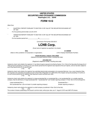 Thumbnail LCNB Corp.
 10-Q Quarterly Report FY 