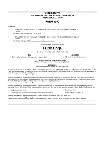 Thumbnail LCNB Corp.
 10-Q Quarterly Report FY 