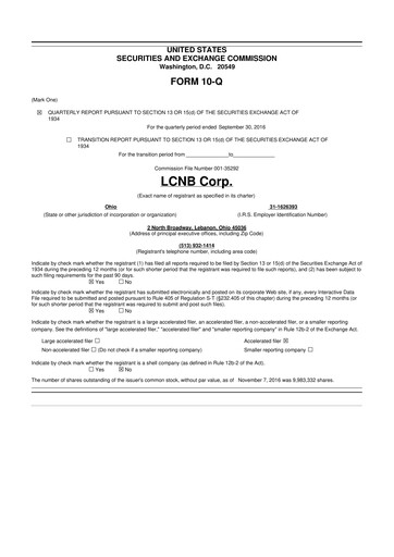 Thumbnail LCNB Corp.
 10-Q Quarterly Report FY 