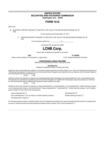 Thumbnail LCNB Corp.
 10-Q Quarterly Report FY 