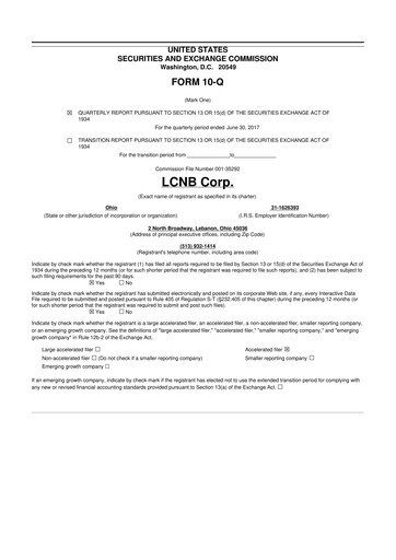 Thumbnail LCNB Corp.
 10-Q Quarterly Report FY 