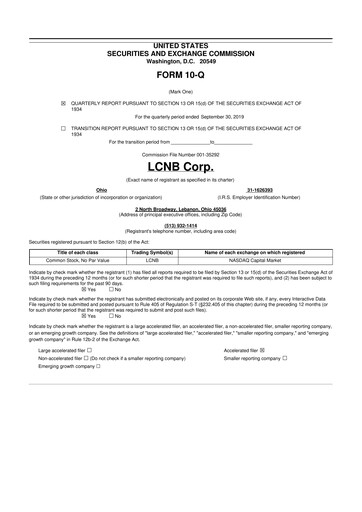 Thumbnail LCNB Corp.
 10-Q Quarterly Report FY 