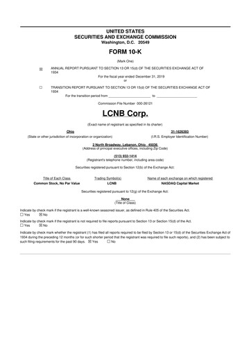 Thumbnail LCNB Corp.
 10-K Annual Report 