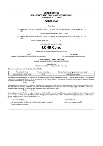 Thumbnail LCNB Corp.
 10-Q Quarterly Report FY 