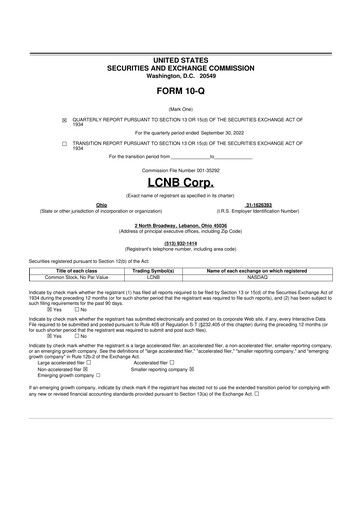 Thumbnail LCNB Corp.
 10-Q Quarterly Report FY 