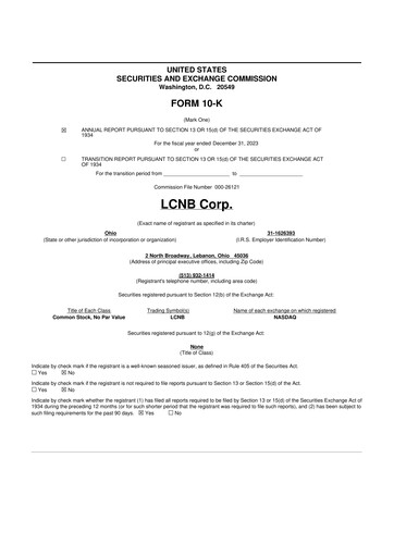 Thumbnail LCNB Corp.
 10-K Annual Report 