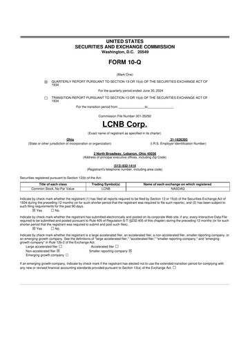 Thumbnail LCNB Corp.
 10-Q Quarterly Report FY 