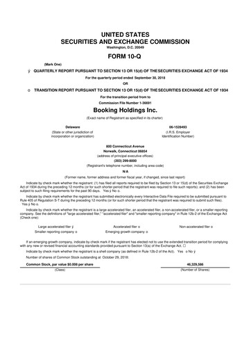 Thumbnail Booking Holdings (Booking.com) 10-Q Quarterly Report FY2018 