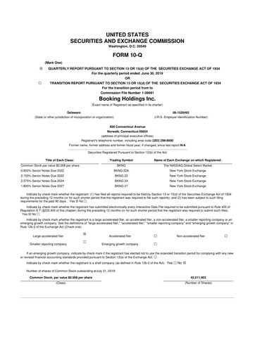 Thumbnail Booking Holdings (Booking.com) 10-Q Quarterly Report FY2019 