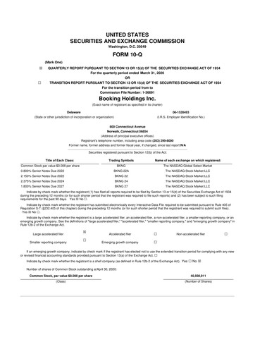 Thumbnail Booking Holdings (Booking.com) 10-Q Quarterly Report FY2020 