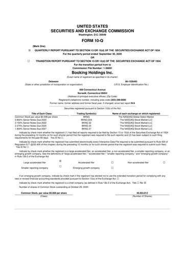Thumbnail Booking Holdings (Booking.com) 10-Q Quarterly Report FY2020 