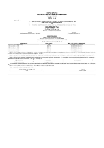 Thumbnail Booking Holdings (Booking.com) 10-Q Quarterly Report FY2021 