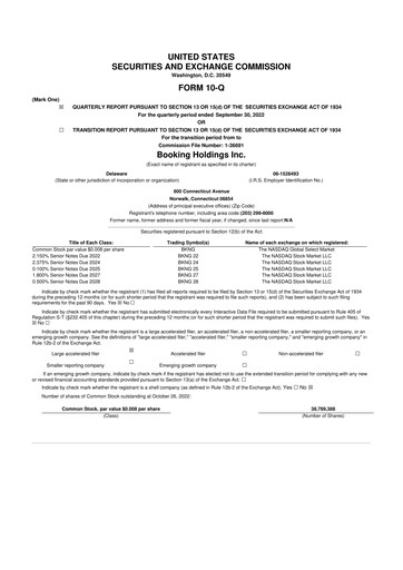 Thumbnail Booking Holdings (Booking.com) 10-Q Quarterly Report FY2022 