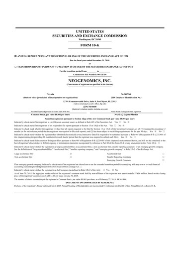 Thumbnail NeoGenomics
 10-K Annual Report 2018