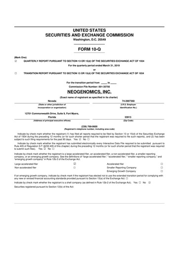 Thumbnail NeoGenomics
 10-Q Quarterly Report FY2019 