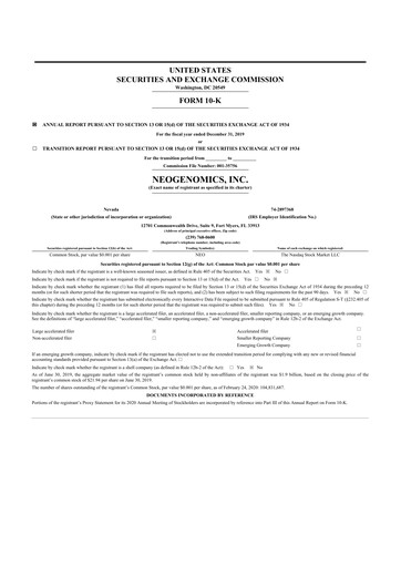 Thumbnail NeoGenomics
 10-K Annual Report 2019