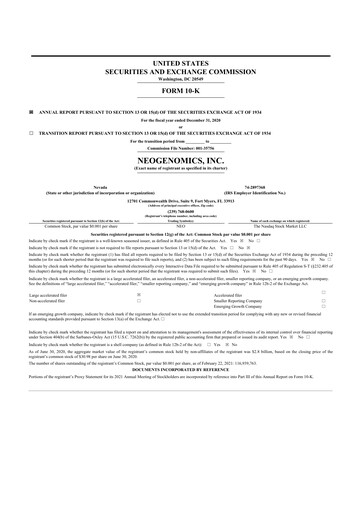 Thumbnail NeoGenomics
 10-K Annual Report 2020