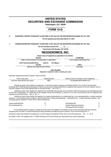 Thumbnail NeoGenomics
 10-Q Quarterly Report FY2021 