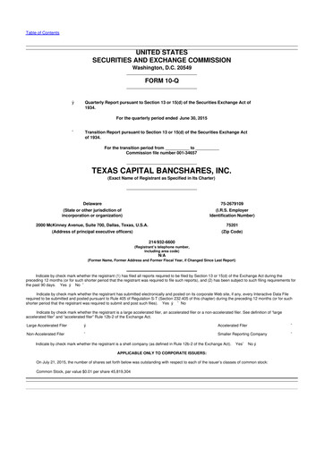 Thumbnail Texas Capital Bancshares 10-Q Quarterly Report FY2015 